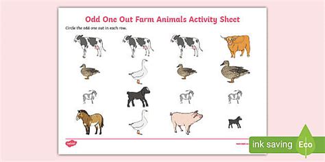 Odd One Out Farm Animals Worksheet (teacher made).